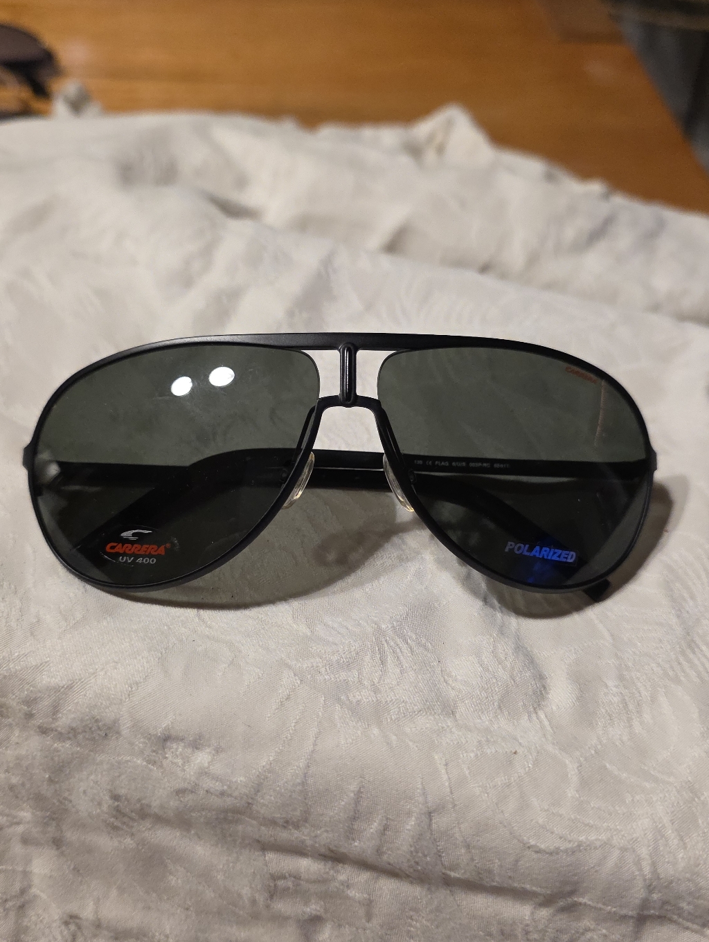 Carrera Polarized Aviator Sunglasses - Black Frame, Dark Green Lenses